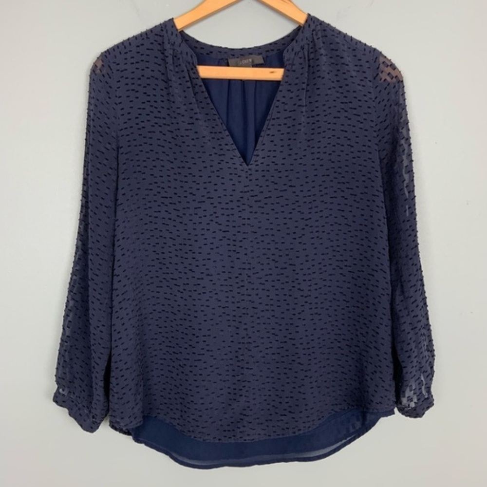 J. Crew Navy Textured V Neck Blouse